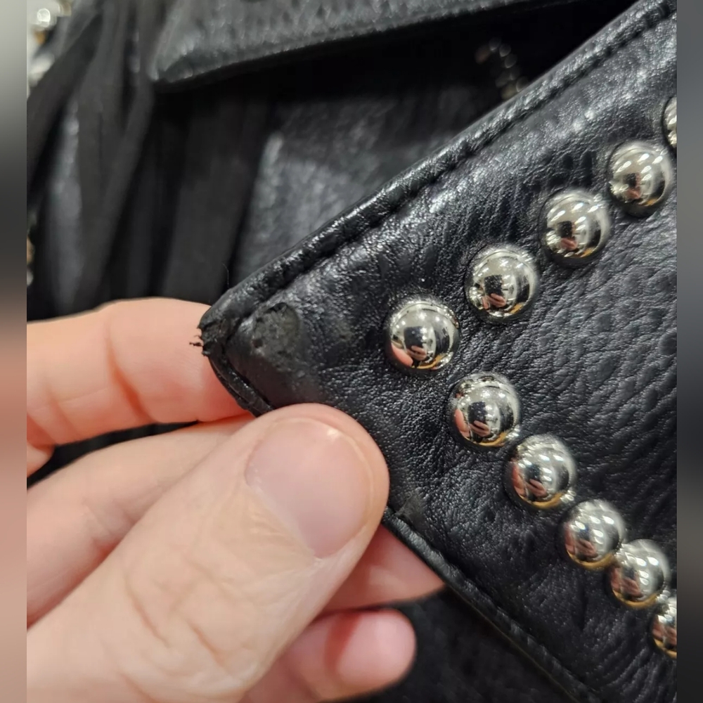 ~SOLD~ Dolls Kill Black Studded AZALEA WANG Ryder Fringe Faux Leather Jacket M - Picture 12 of 16